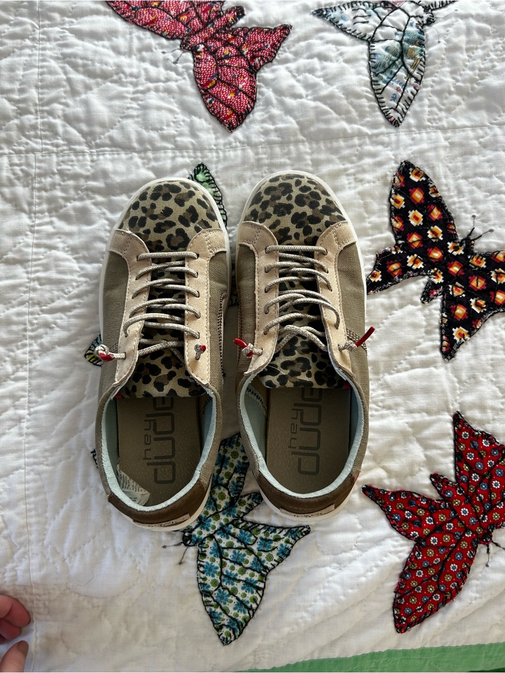 Hey Dude Leopard Print Sneakers in Taupe and Black